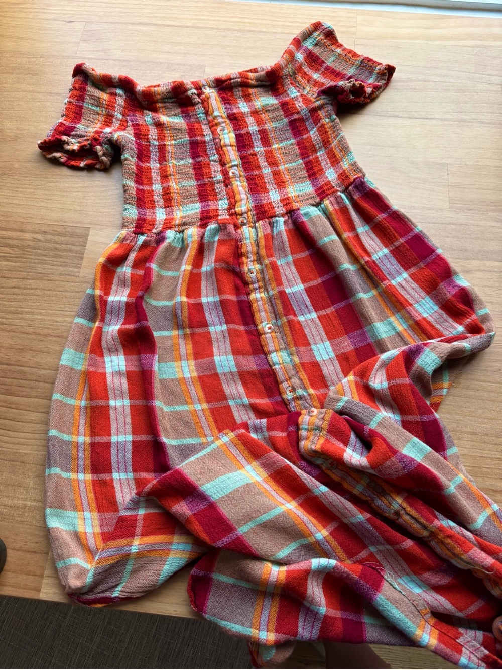 UO Fall Off-the-Shoulder Plaid Button Dress Cottagecore Grandmacore Peasant